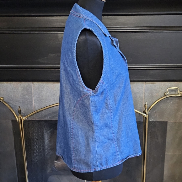 Soft Denim Sleeveless Top Vest Pink Stitching size Large - Picture 5 of 7